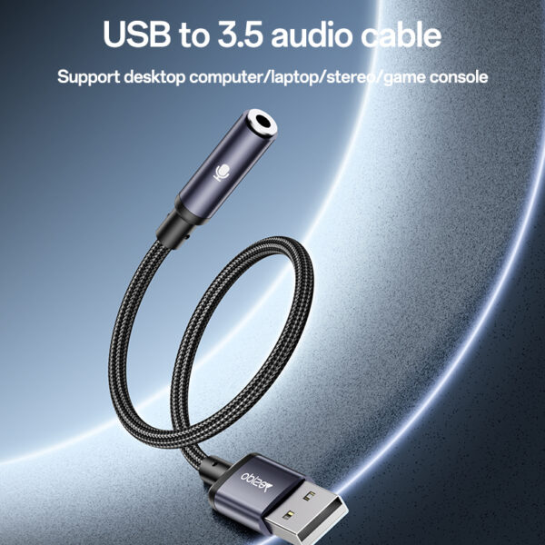 YAU46 Aluminum Alloy USB to 3.5MM High Ficelity Sound 48KHZ High Sampling Audio Cable
