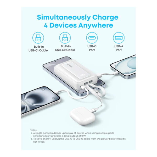 Anker Zolo 10,000 mAh Power Bank Built-In Dual USB-C Cable 35W