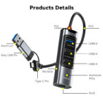 HB21 Aluminum Alloy PD100W Fast Charging Type-C/USB To PD100W + RJ45 + 3 USB Functional USB Hub - Image 16