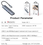 HB11 Aluminum Alloy Laptop Computer Functional Video USB TF/SD Card Slot Type-C HUB Splitter Adapter - Image 8