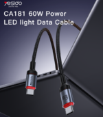 CA181 1.2M PD60W Fast Charging Type-C To Type-C 48-Strand Braided Cable Power LED Light Data Cable - Image 6