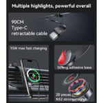 C314 360 Adjustable Aluminum Alloy Magnetic Wireless Charging Phone Holder With Retractable Cable - Image 3