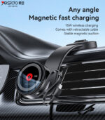 C314 360 Adjustable Aluminum Alloy Magnetic Wireless Charging Phone Holder With Retractable Cable - Image 6