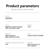 C314 360 Adjustable Aluminum Alloy Magnetic Wireless Charging Phone Holder With Retractable Cable - Image 8