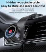 C314 360 Adjustable Aluminum Alloy Magnetic Wireless Charging Phone Holder With Retractable Cable - Image 12