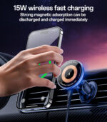 C308 Low Temperature 15W MAX Flowing Light Magnetic Suction Wireless Fast Charging Phone Holder - Image 9