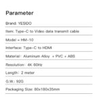 Yesido HM10 New Arrivals 4K 60Hz HD USB Type C to HDMI HD Video Cable Adapter - Image 8