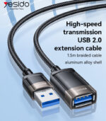 GS26 1.5M Braided Cable Aluminum Alloy High-speed Transmission USB 2.0 Extension Cable - Image 6