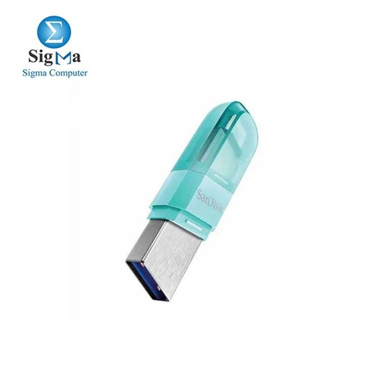 image Sandisk SDIX90N-064G-GN6NK USB 3.0 iXpand Flash Drive Flip, 64GB, Mint Green - Image 1