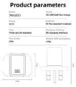 YC79 PC Fire Retardant Material Lower Temperature PD 20W GaN Fast Charging UK Fast Charger - Image 8