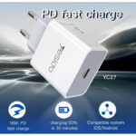 YC27 White Adapter EU Plug PD2.0 18W Fast Charging Smart Phone Travel Portable Charger - Image 2