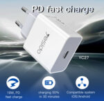 YC27 White Adapter EU Plug PD2.0 18W Fast Charging Smart Phone Travel Portable Charger - Image 6