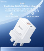 YC80 PC Fire Retardant Material PD 20W + QC 18W Fast Charging GaN TC & USB Dual-port UK Fast Charger - Image 6