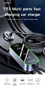 Y53 5 Ports  97W Extended Car Charger With LED Voltage Moniter - Image 6