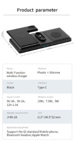 DS13 Foldable Portable USB Fast Qi 10W 4 In 1 Charging Station Desktop Stand Wireless Charging Dock - Image 8