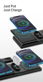 DS13 Foldable Portable USB Fast Qi 10W 4 In 1 Charging Station Desktop Stand Wireless Charging Dock - Image 11
