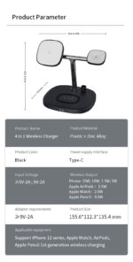 DS12 15W Mobile Phone Fast Charging 4 In 1 Dock Stand Station Qi Magnetic Wireless Charging Dock - Image 8
