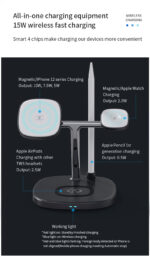 DS12 15W Mobile Phone Fast Charging 4 In 1 Dock Stand Station Qi Magnetic Wireless Charging Dock - Image 9