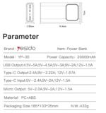 YP30 High Quality Power Bank Fast Charging 20000mAh Portable Smart Charger Power Bank Led Indicator - Image 8