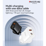 YC51 30W Fast Charging Home Charger | USB-A and Type-C and Lightning Port Charger Adapter - Image 2