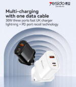 YC51 30W Fast Charging Home Charger | USB-A and Type-C and Lightning Port Charger Adapter - Image 6