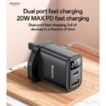 YC87 PD 20W Fast Charging Dual Port Smart Digital Display UK Digital Wall Charger - Image 2