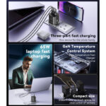 YC84 Low Temperatures 65W Fast Charging 2 USB-C & USB-A Three-port UK GaN Fast Charger - Image 3