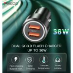 Y43 36W Dual Qc 3.0 Car Super Fast Usb Charger Dual Quick 2 Port Usb Car Charger Adapter - Image 2