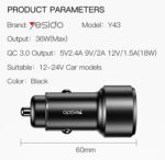 Y43 36W Dual Qc 3.0 Car Super Fast Usb Charger Dual Quick 2 Port Usb Car Charger Adapter - Image 8