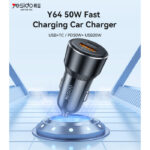 Y64 Aluminum Alloy USB+TC PD30W + USB20W Multi Protection 50W Fast Charging Car Charger - Image 2