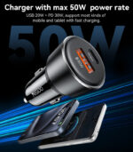 Y64 Aluminum Alloy USB+TC PD30W + USB20W Multi Protection 50W Fast Charging Car Charger - Image 9