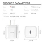 YC30 White EU/UK Plug PD 20W Type-C Fast Charging Adapter Charger For Mobile Phone - Image 8