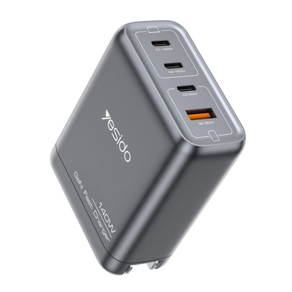 YC143 Yesido GaN 140W Fast Charging 4 Ports Output Support Charging Laptop EU Charger