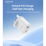 YC89 Three-Port Quick Punch A+C+L 65W Fast Charging UK Spec GaN Charger With C To L Cable - Image 2