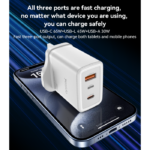 YC89 Three-Port Quick Punch A+C+L 65W Fast Charging UK Spec GaN Charger With C To L Cable - Image 4