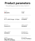 YC89 Three-Port Quick Punch A+C+L 65W Fast Charging UK Spec GaN Charger With C To L Cable - Image 8