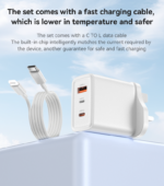 YC89 Three-Port Quick Punch A+C+L 65W Fast Charging UK Spec GaN Charger With C To L Cable - Image 16