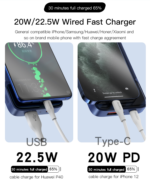 YP27 10000mAh Power Bank | Dual USB QC3.0 18W Port PD type-C 22.5W Port 15W Wireless Port Power Bank - Image 15