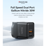 YC83 PD 30W + QC 18W Fast Charging GaN USB-C & USB-A Dual-port UK Plug Fast Charger - Image 2