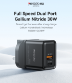 YC83 PD 30W + QC 18W Fast Charging GaN USB-C & USB-A Dual-port UK Plug Fast Charger - Image 6