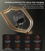 YC83 PD 30W + QC 18W Fast Charging GaN USB-C & USB-A Dual-port UK Plug Fast Charger - Image 12