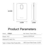 YP47 20000mah 22.5W PD 20W Fast Charge LED Digital Display Power Bank - Image 8