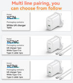 YC76 Low Temperature 20W Fast Charging With Cable UK Plug Single Output Travel Charger - Image 16
